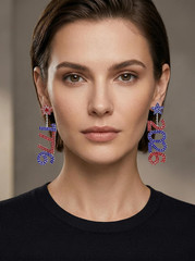 USA Flag Rhinestone Dangle Earrings, 250Th Anniversary 1776 Red
