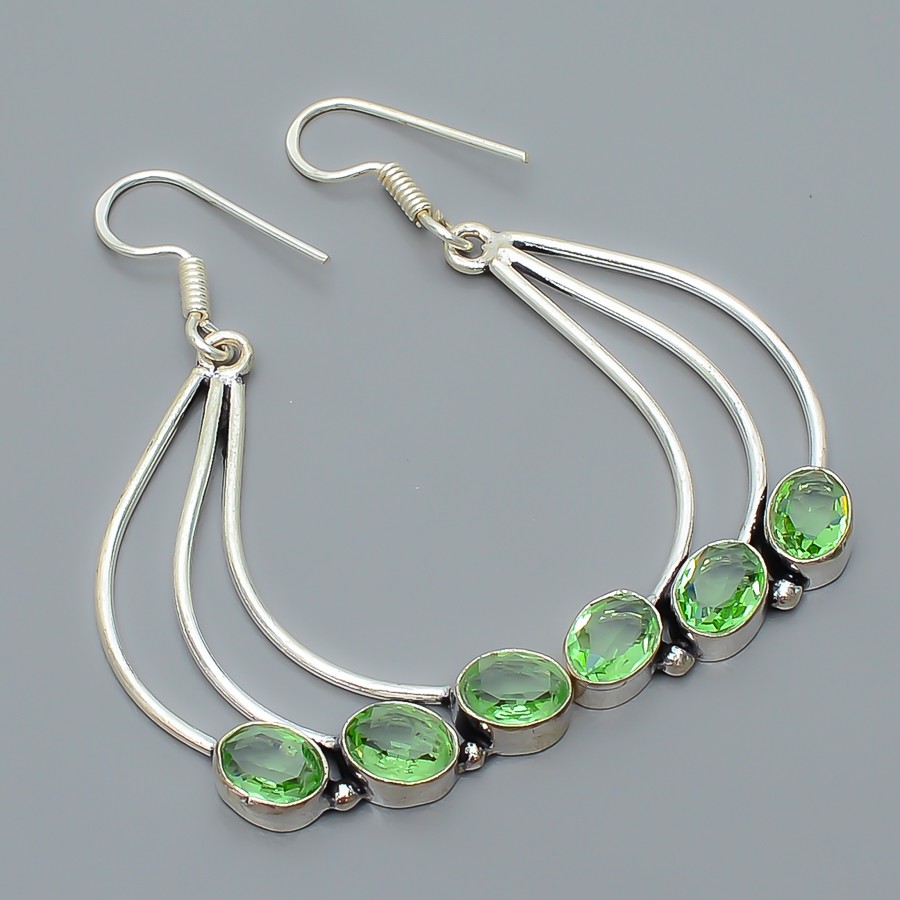 Green Amethyst Gemstone 925 Silver Plated Earring Jewelry 2.34″ M1412