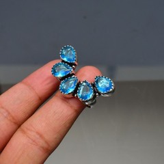 Blue Topaz (Lab-Created)Gemstone 925 sterling silver Handmade Ring- All Size