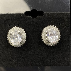 Nolan Miller Glamour Collection Post Earrings Crystal Silvertone 1/2″ x 5/8″