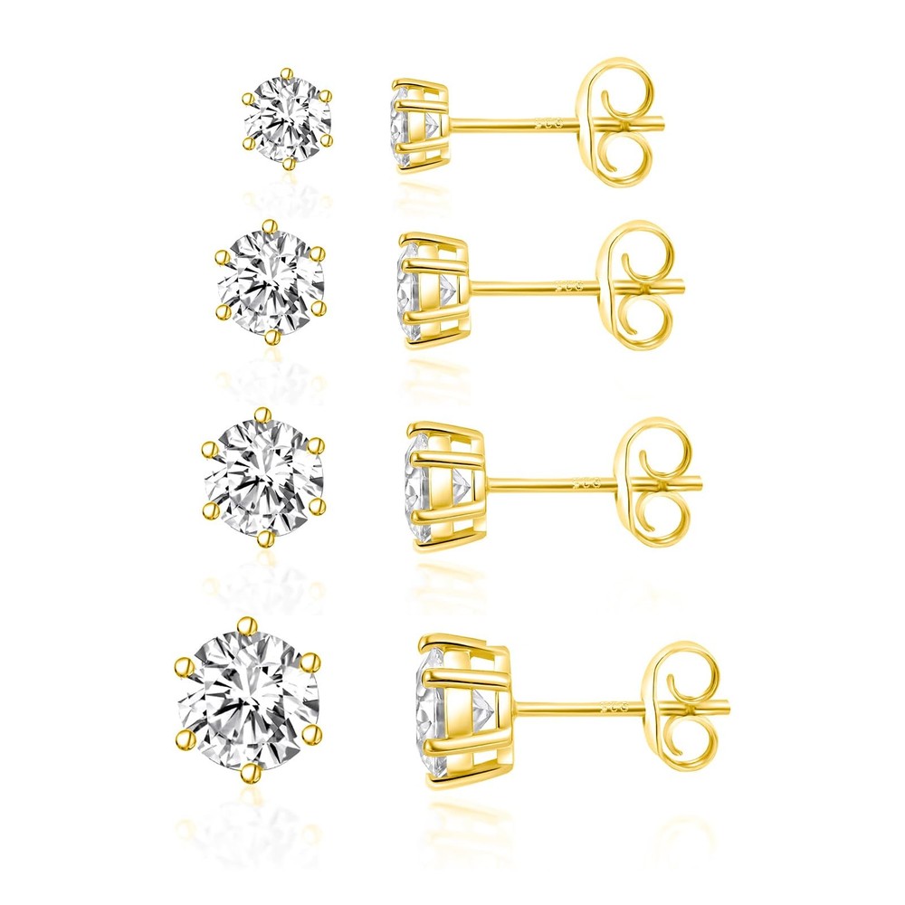 925 Sterling Silver Stud Earrings Set for Women Men 18K Yellow Gold Plated, 6…