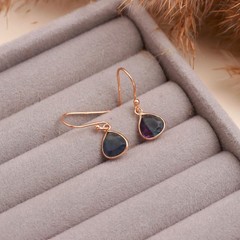 Natural Fluorite Heart Dangle Earrings Rose Gold Plated 925 Sterling Silver