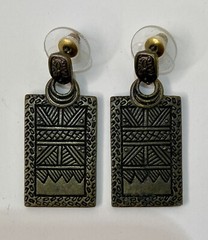 Vintage Mayan Ethnic Native Design Style Bohemian Rectangle Dangle Earrings 1″