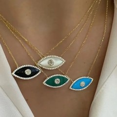 Neo-Gothic Turquoise White Opal Evil Eye Pendant Necklace Stainless Steel Jewelr