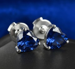 14K White Gold Finish 1.50Ct Simulated Heart Sapphire Solitaire Stud Earrings