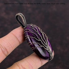 Pink Fire Labradorite Gemstone Copper Christmas Tree Of Life Pendant Jewelry