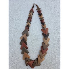 Vintage Wood Triangle Statement Necklace Earth Tones Boho Neutral Jewelry Folk