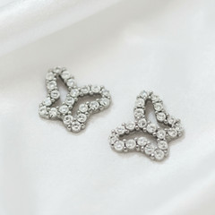14K White Gold Butterfly Push Back Earrings with Round CZ Stones Dainty Studs