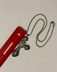 Large Victorian Cross Necklace Chain Silver Religious Gothic Grunch Whimsgoth