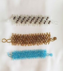 Handmade Crystal Sparkle Adjustable stretch Cuff Bracelet Clear/Gold Amber Aqua