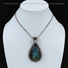 Copper Labradorite Stone Rainbow Moonstone Daughter Wedding Wire Wrapped Pendant
