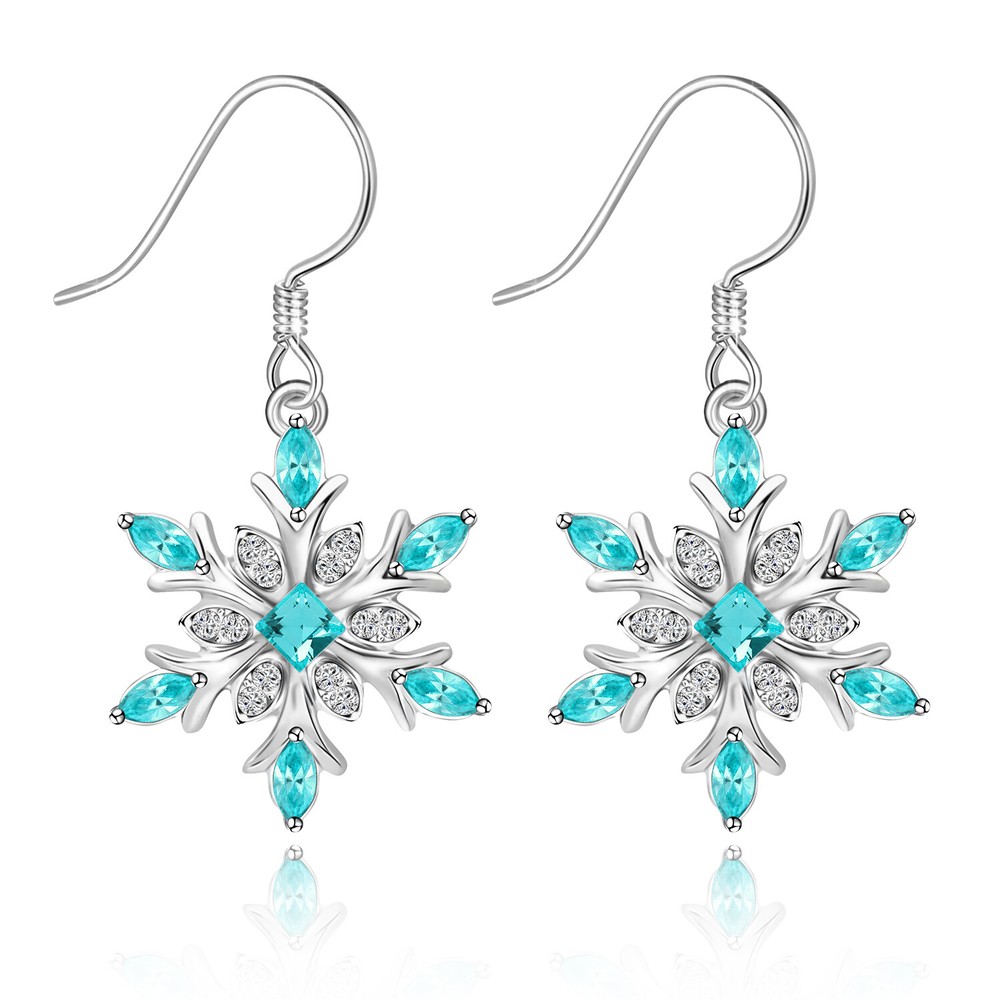 Romantic Snowflake Pendant Necklace & Earrings – Sky Blue Crystal Zirconia Gift