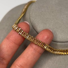 Gold Baguette Tennis Necklace Champagne Crystal Stainless Steel Choker Necklace