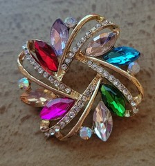 Beautiful Multicolor 2″ Rhinestone Flower All Occasions Brooch Pin CA USA P180-7