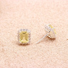 Natural Lemon Quartz Octagon Stud Earring 925 Sterling Silver Moissanite Jewelry