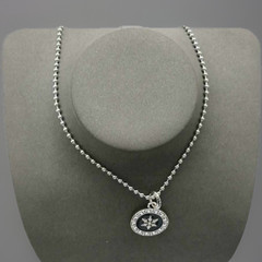 Chrome Tone Snowflake/Bead Chain Round Charm Pendant Necklace