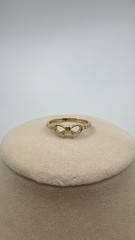 14K Solid Gold Bow Band Ring w/ White Crystal Pavé Accents Stackable, Size 7