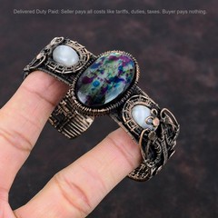 Copper Natural Multi Fire Labradorite Rainbow Moonstone New Wire Wrapped Bangle