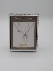 MIXIT Silver Tone Hypoallergenic Heart Necklace Stud Earrings Set Cubic Zirconia
