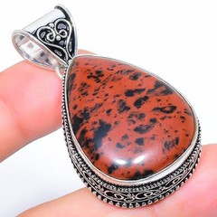 Natural Mahogany Obsidian Gemstone 925 Silver Plated Jewelry Pendant 2.0″ T167