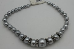 NEW Women Fashion Jewelry Short Necklace Grey Silver Imitation Pearl Beads