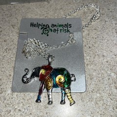 H318~ Helping Animals at Risk Silver Elephant Necklace 18″ w/ 2.5″ Extender NEW