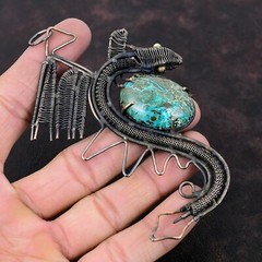 Shattuckite Gemstone Jewelry Copper Wire Wrapped Dragon Pendant For Women 4.41″