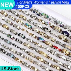 100 X Bulk Lot Mixed Stainless Steel Rings Men’s Women’s Fashion Ring Wholesale