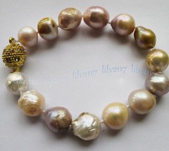 Genuine Natural 10-12mm South Sea Multicolor Baroque Edison Pearl Bracelet 8 in