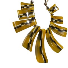 Tribal Acrylic Yellow Black Striped Statement Necklace Chunky Gold Tone Chain