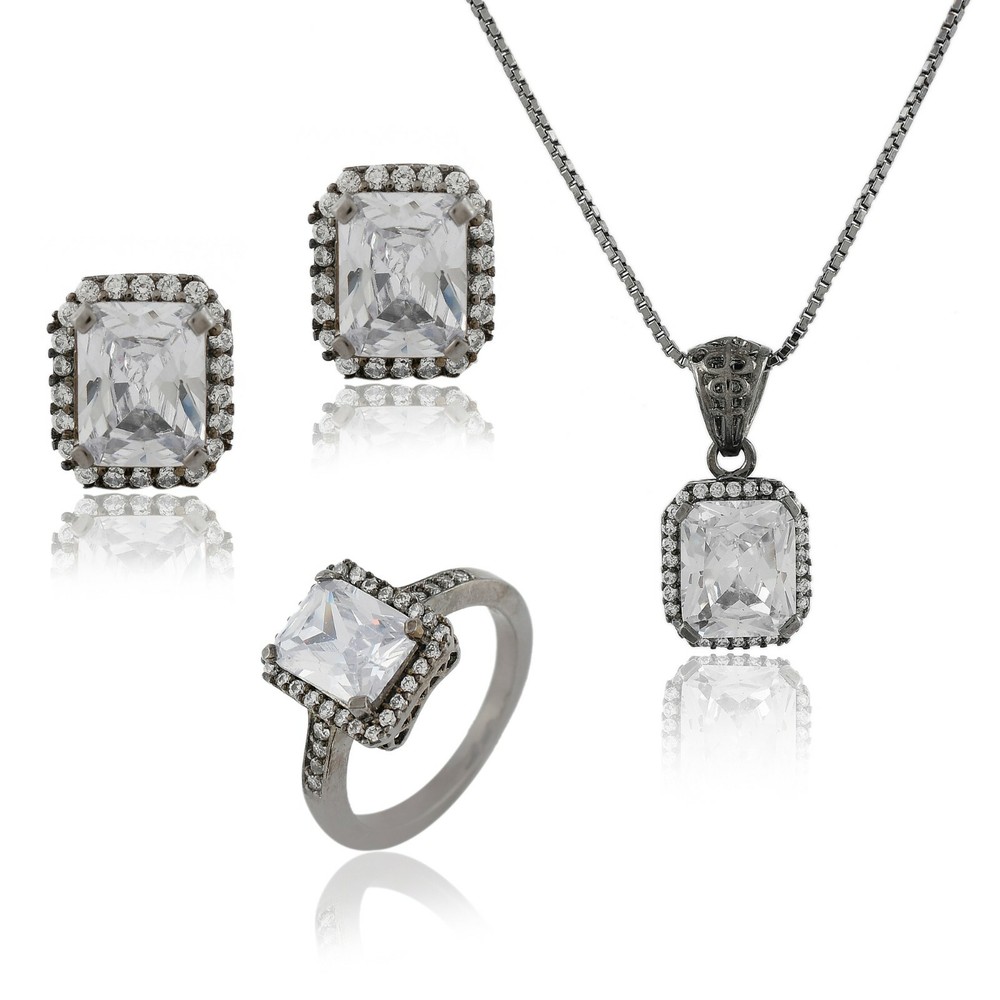 White Topaz Ethnic Handmade Gemstone Black Oxidised Jewelry Set Gift For Sis
