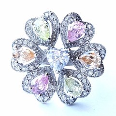 (SIZE 6,7,8,9) EXQUISITE CZ HEARTS FLOWER RING Marcasite .925 STERLING SILVER