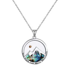 Women’s Mustard Seed Mountain Christian Necklace Colorful Abalone Shell Pendant