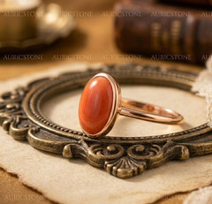 Lab Created Red Coral Ring, Base Metal: Brass Finish: Gold Plated, Gift
