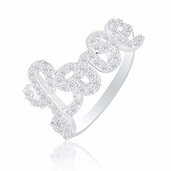 18k White Gold Plated Cubic Zirconia “Love” Ring by Orrous & Co. New