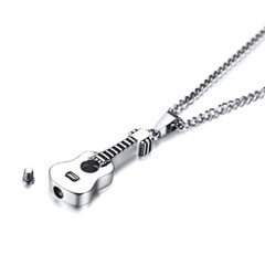 Titanium Steel Openable Urn Guitar Pendant Necklace Black/Gold/Steel Color Gifts