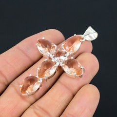 Morganite Ethnic Handmade Cross Design Pendant Jewelry Party Wear 2.6″ CP 003