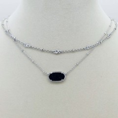 Kendra Scott Elisa Silver Crystal Multi Strand Pendant Necklace Black Drusy