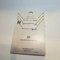 Believe by BRILLIANCE M Letter Layered Necklace CZ 14K Gold Flash 16-18in