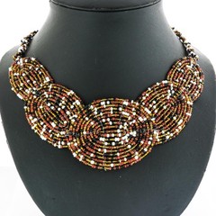Handbeaded Link Brown Black Gold Beaded Pendant Necklace, 24″