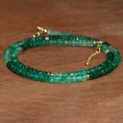 AAA Faceted Emerald Gemstone Bead Silver Necklace, Green Emerald Bead Necklace