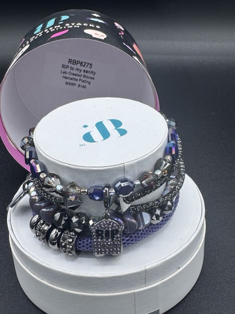 Bomb Party Halloween Stackable 4-Bracelet Set, Charm, Hematite Plated, RBP6275
