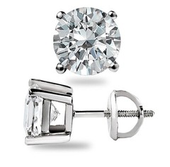 GRA Lab-Created Moissanite Round Stud Earrings Screw Back Silver Tone