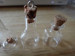 3 Small 36x17mm Glass 2 Round 1 Squared Bottle w/ Cork for TINY Momentos Charm