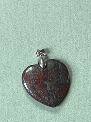 Dark Gray w Red Flecks Carved Stone Heart Pendant – 1 x 1 inches not including