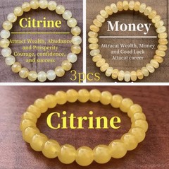 Citrine Yellow Round Gemstone Beaded Stretch Bracelet Stackable Set Lot of 3