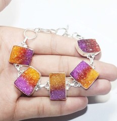 Ametrine Druzy Fancy Shape Gemstone Handmade Bracelet Jewelry Size 8 Inches