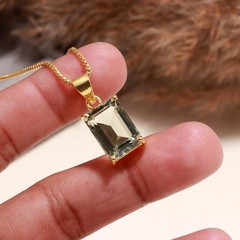 Natural Green Amethyst Octagon Necklace Gold Plated 925 Sterling Silver Jewelry