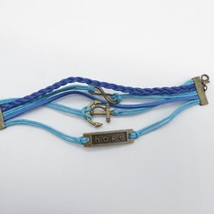 Blue Hope Charms Bracelet Multi Strands Nautical Boho Everyday Wear 6.25″