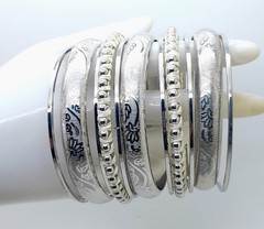 wide style Set of 11 Fashion white & silver multi Layered metal Bangle Bracelets